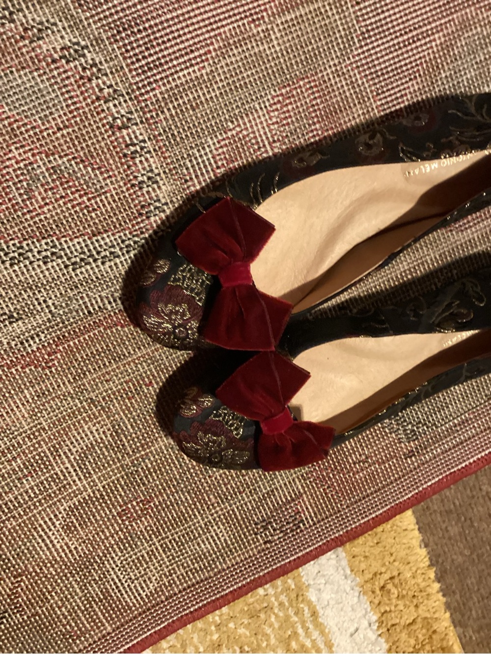 ANTONIO MELANI Navy Brocade Floral Flats with Gold Embroidery - Picture 2 of 13